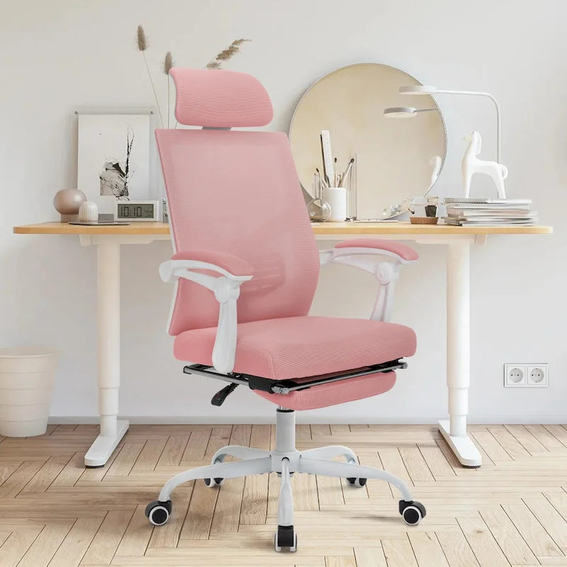 Silla de oficina ergonómica con reposapiés, giratoria y de malla para tareas de oficina