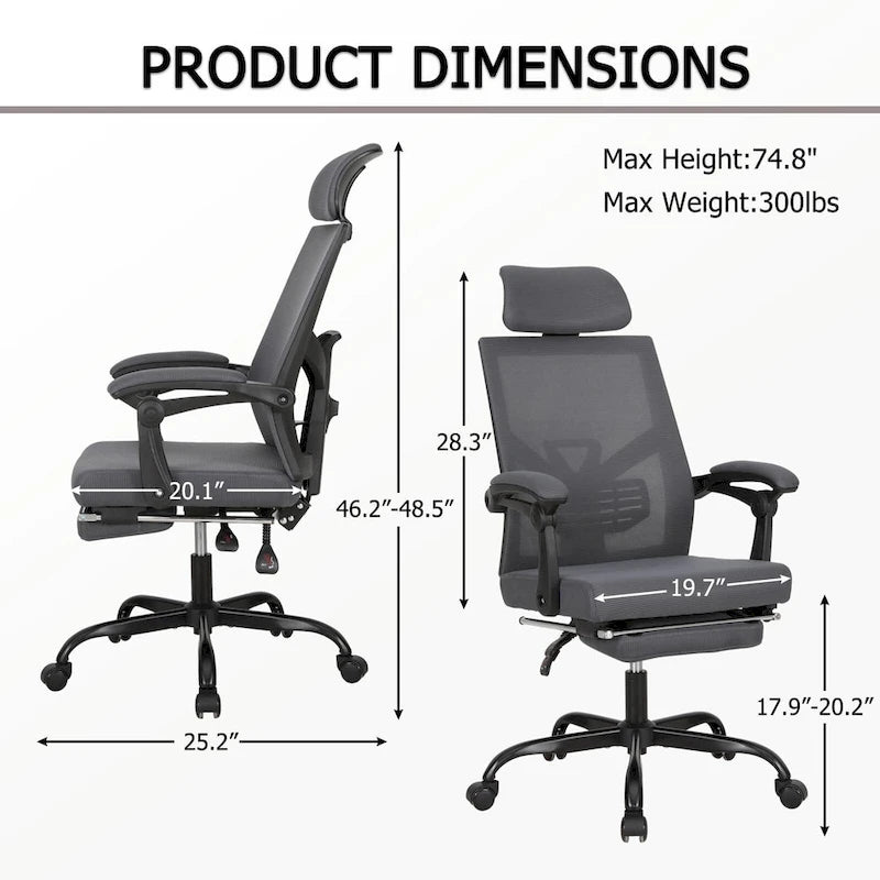 Silla de oficina ergonómica con reposapiés, giratoria y de malla para tareas de oficina