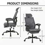 Silla de oficina ergonómica con reposapiés, giratoria y de malla para tareas de oficina