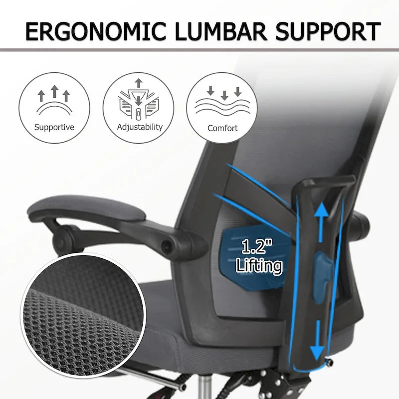 Silla de oficina ergonómica con reposapiés, giratoria y de malla para tareas de oficina