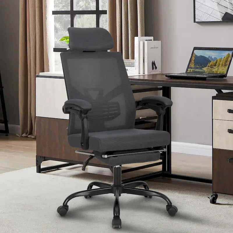 Silla de oficina ergonómica con reposapiés, giratoria y de malla para tareas de oficina
