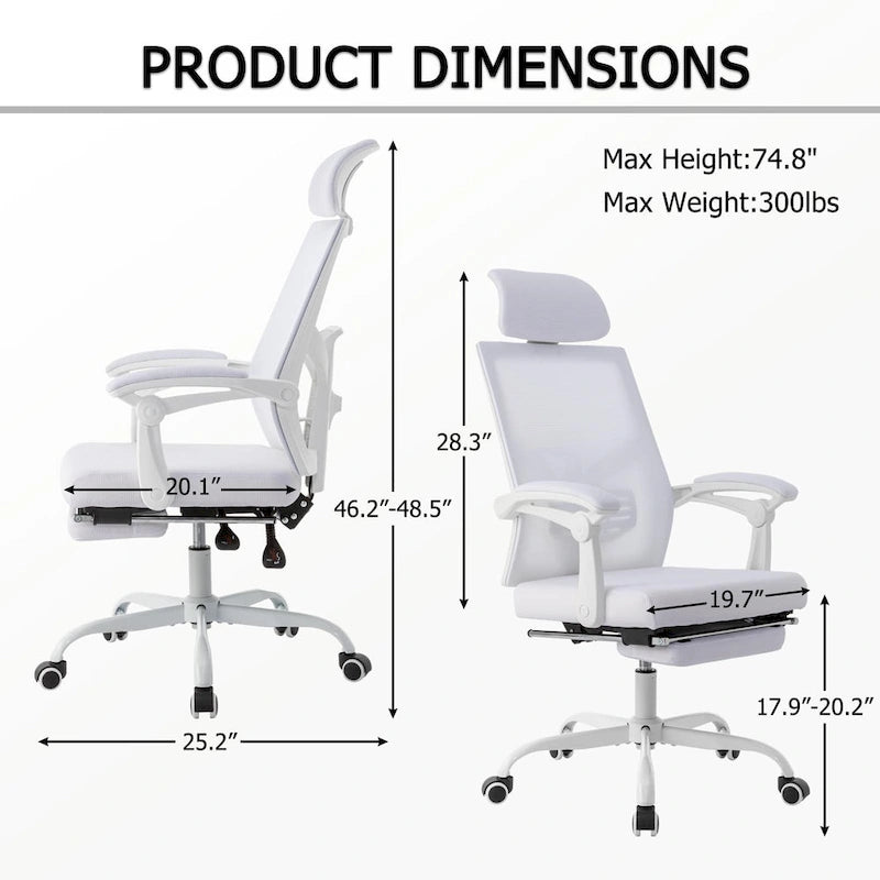 Silla de oficina ergonómica con reposapiés, giratoria y de malla para tareas de oficina