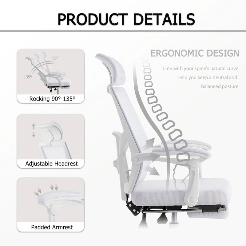 Silla de oficina ergonómica con reposapiés, giratoria y de malla para tareas de oficina