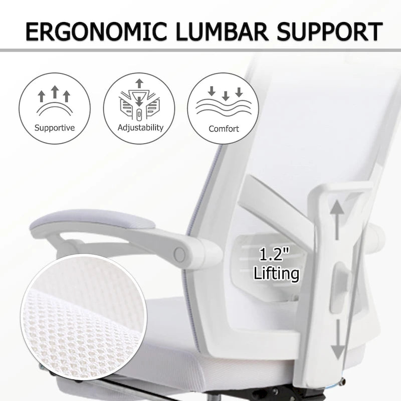 Silla de oficina ergonómica con reposapiés, giratoria y de malla para tareas de oficina