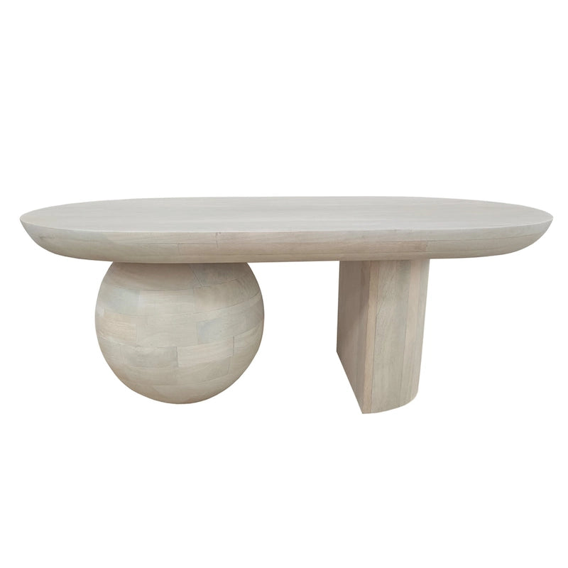 Mesa de centro de 38 pulgadas, tapa oblonga de madera de mango con patas esféricas modernas