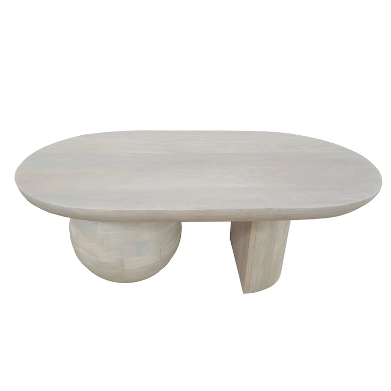 Mesa de centro de 38 pulgadas, tapa oblonga de madera de mango con patas esféricas modernas