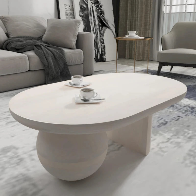Mesa de centro de 38 pulgadas, tapa oblonga de madera de mango con patas esféricas modernas