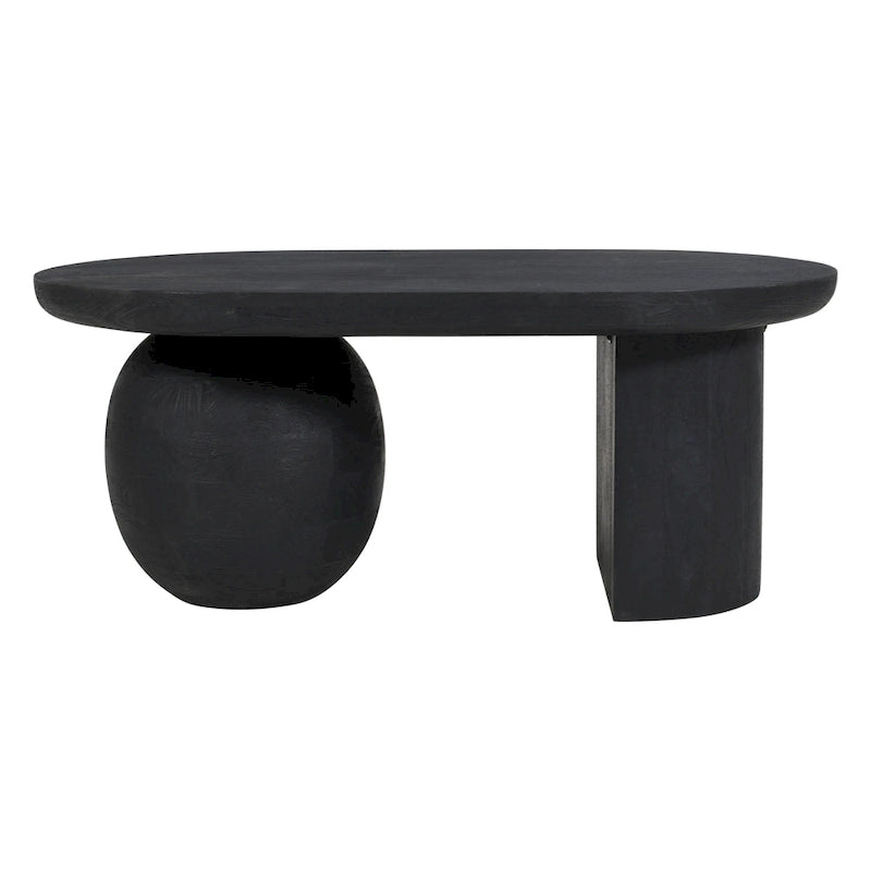 Mesa de centro de 38 pulgadas, tapa oblonga de madera de mango con patas esféricas modernas