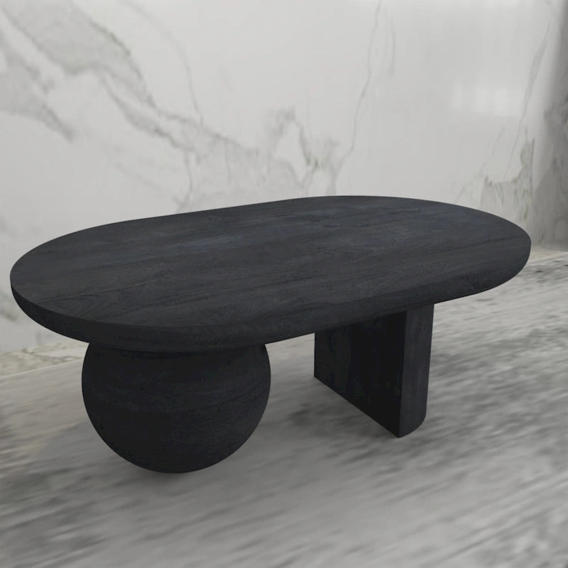 Mesa de centro de 38 pulgadas, tapa oblonga de madera de mango con patas esféricas modernas