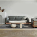 Mesa de centro de 38 pulgadas, tapa oblonga de madera de mango con patas esféricas modernas