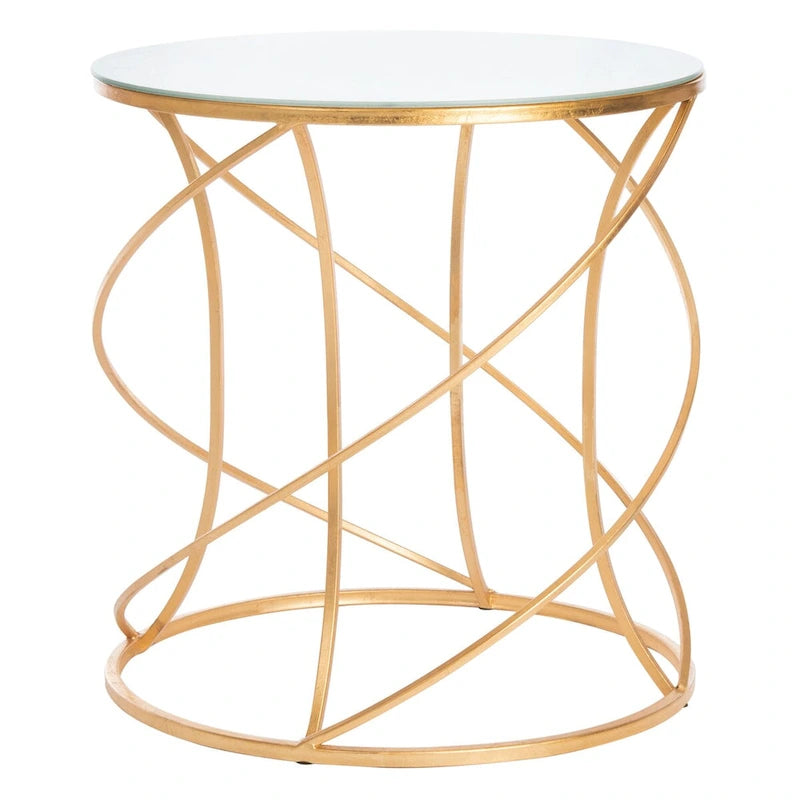 Mesa auxiliar dorada con tapa blanca