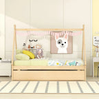 Cama tipi con dosel de tamaño individual con nido para dormitorio