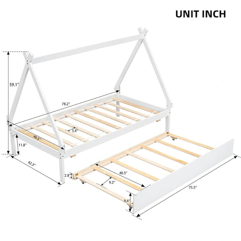 Cama tipi con dosel de tamaño individual con nido para dormitorio
