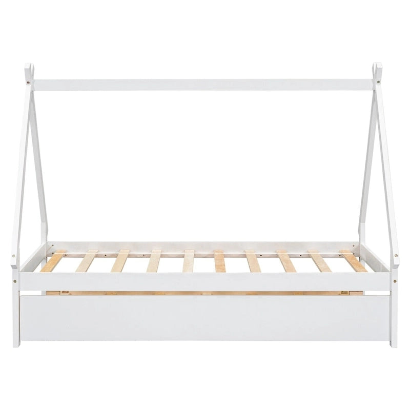 Cama tipi con dosel de tamaño individual con nido para dormitorio