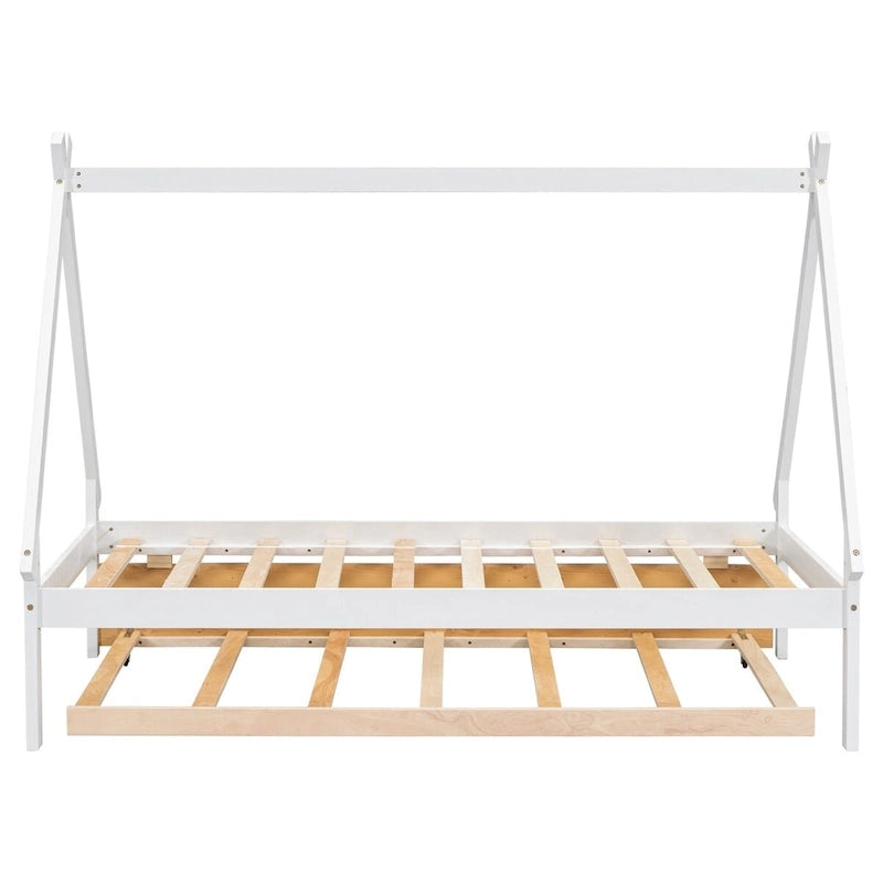 Cama tipi con dosel de tamaño individual con nido para dormitorio