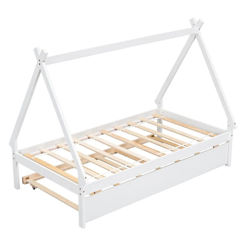 Cama tipi con dosel de tamaño individual con nido para dormitorio
