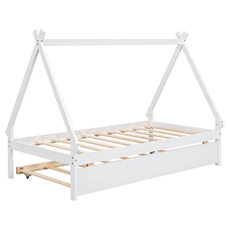 Cama tipi con dosel de tamaño individual con nido para dormitorio