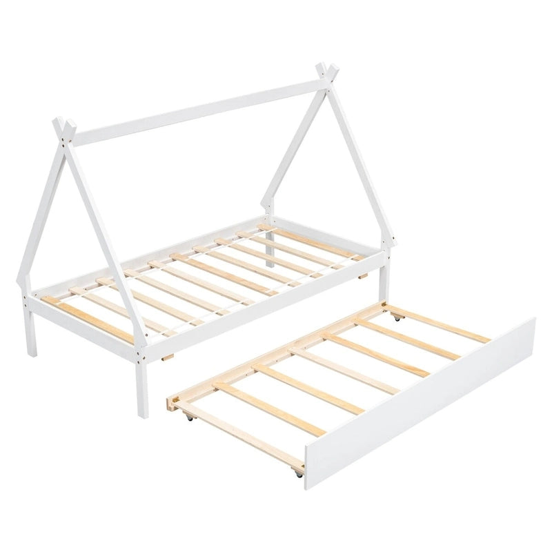 Cama tipi con dosel de tamaño individual con nido para dormitorio