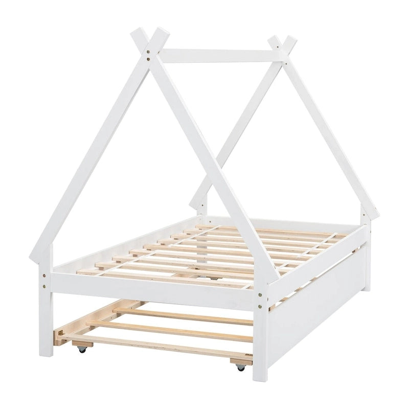 Cama tipi con dosel de tamaño individual con nido para dormitorio