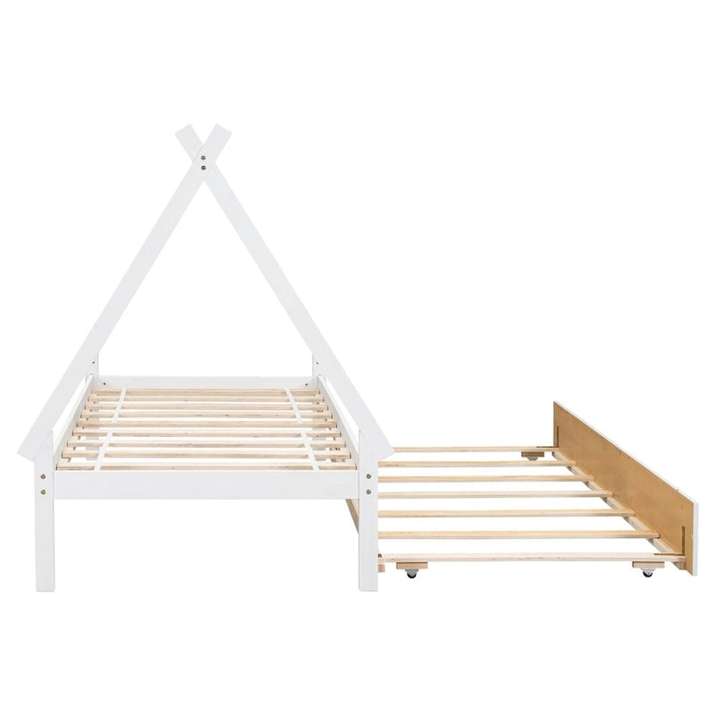 Cama tipi con dosel de tamaño individual con nido para dormitorio