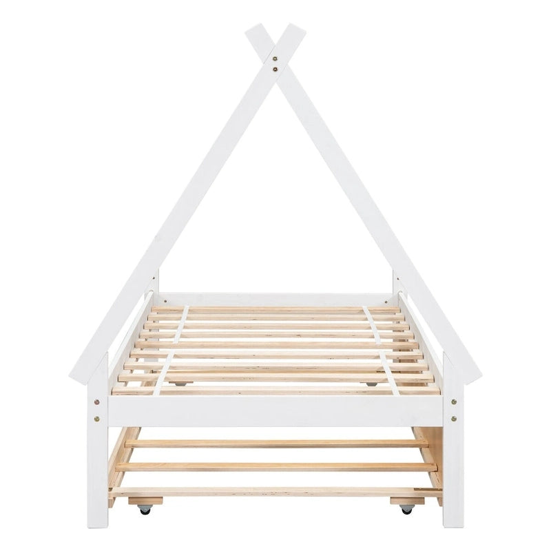 Cama tipi con dosel de tamaño individual con nido para dormitorio