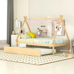 Cama tipi con dosel de tamaño individual con nido para dormitorio