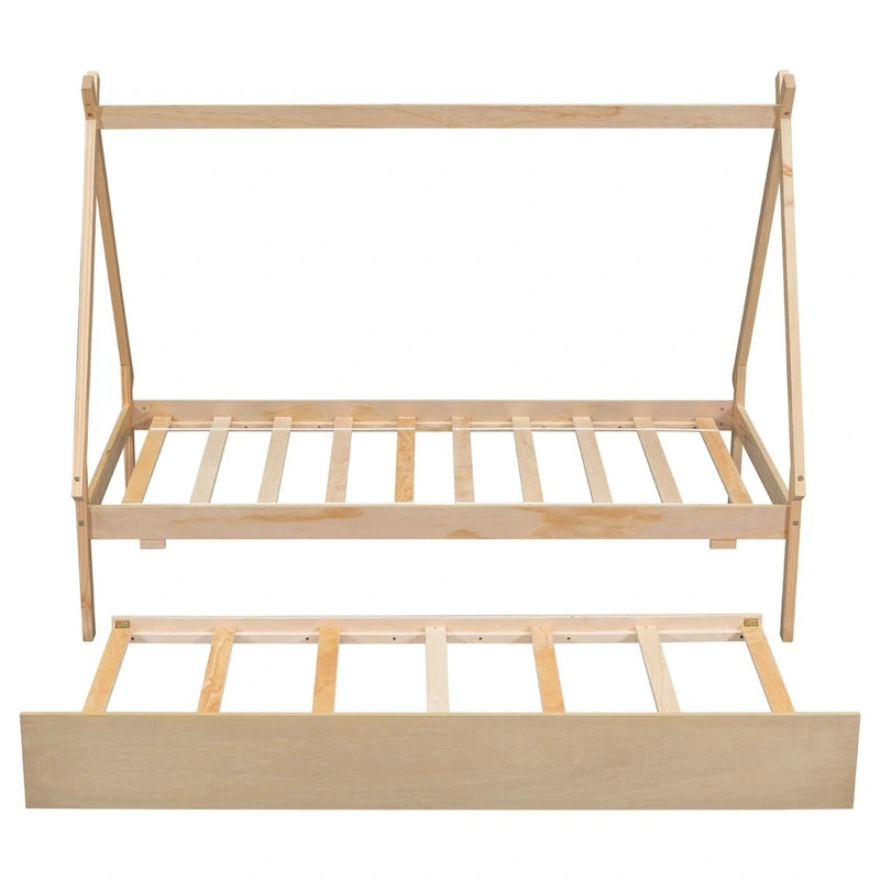 Cama tipi con dosel de tamaño individual con nido para dormitorio