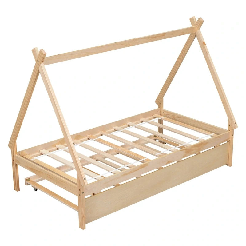 Cama tipi con dosel de tamaño individual con nido para dormitorio
