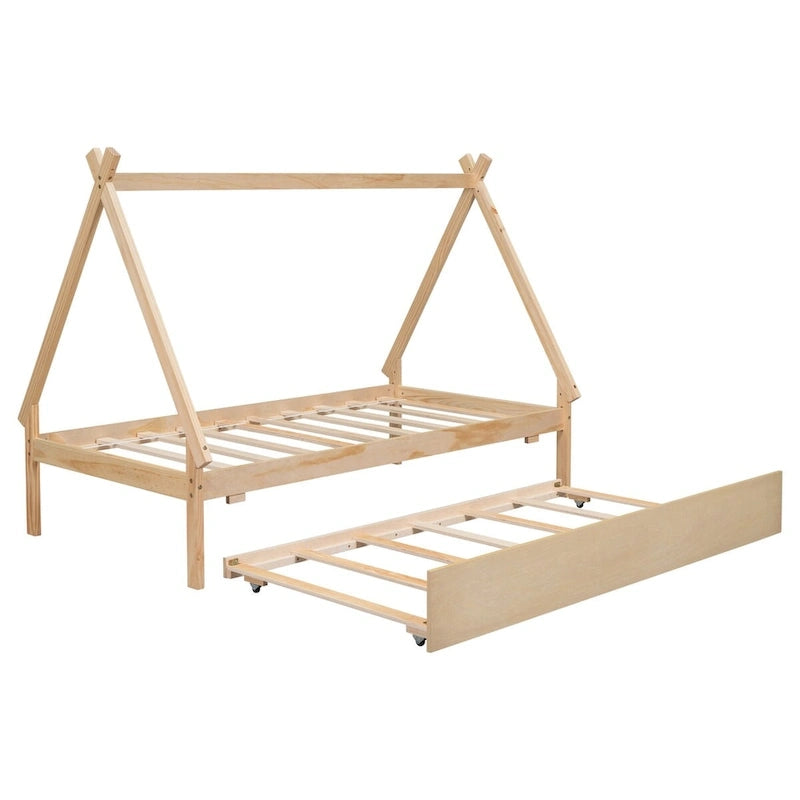Cama tipi con dosel de tamaño individual con nido para dormitorio