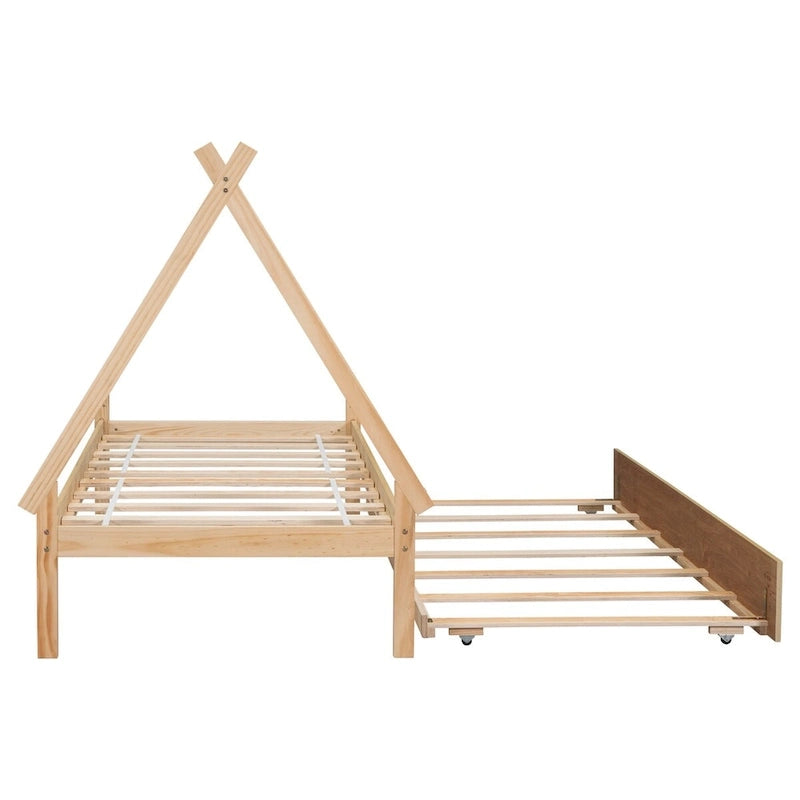 Cama tipi con dosel de tamaño individual con nido para dormitorio