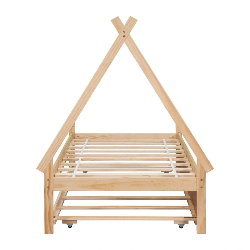 Cama tipi con dosel de tamaño individual con nido para dormitorio