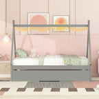 Cama tipi con dosel de tamaño individual con nido para dormitorio