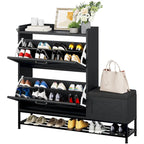 Armario de almacenamiento de zapatos de granja con banco para zapatos, almacenamiento de zapatos para entrada con 2 cajones abatibles para 16 pares - 9.4W x 47.1L x 41.3H