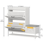 Armario de almacenamiento de zapatos de granja con banco para zapatos, almacenamiento de zapatos para entrada con 2 cajones abatibles para 16 pares - 9.4W x 47.1L x 41.3H