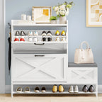Armario de almacenamiento de zapatos de granja con banco para zapatos, almacenamiento de zapatos para entrada con 2 cajones abatibles para 16 pares - 9.4W x 47.1L x 41.3H