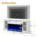 Mueble de TV con estantes de vidrio ajustables y chimenea eléctrica integrada
