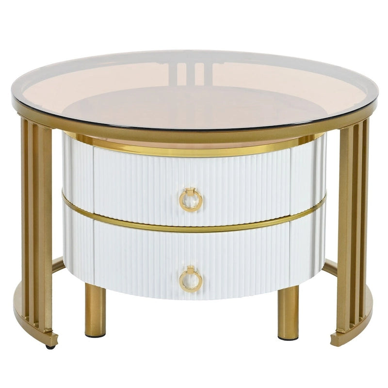 Mesa de Centro Apilable, Mesas Nido con Vidrio Templado Marrón, 2 PIEZAS