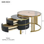 Mesa de Centro Apilable, Mesas Nido con Vidrio Templado Marrón, 2 PIEZAS