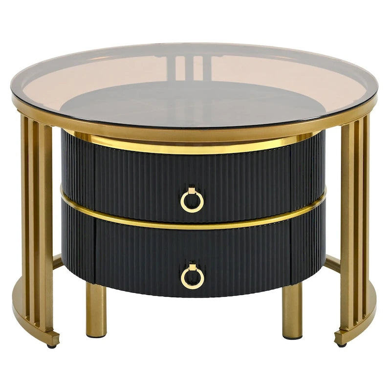 Mesa de Centro Apilable, Mesas Nido con Vidrio Templado Marrón, 2 PIEZAS
