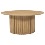 Mesa de centro redonda con base acanalada de madera de mango marrón natural