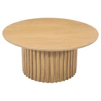 Mesa de centro redonda con base acanalada de madera de mango marrón natural