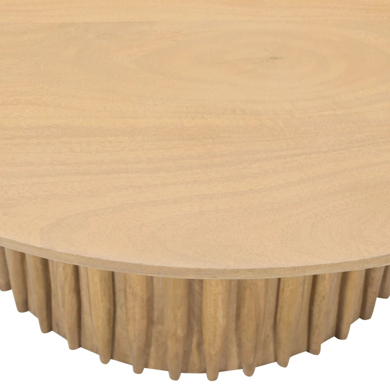 Mesa de centro redonda con base acanalada de madera de mango marrón natural