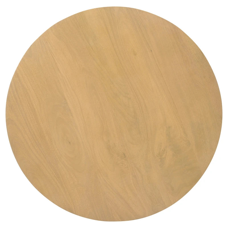 Mesa de centro redonda con base acanalada de madera de mango marrón natural