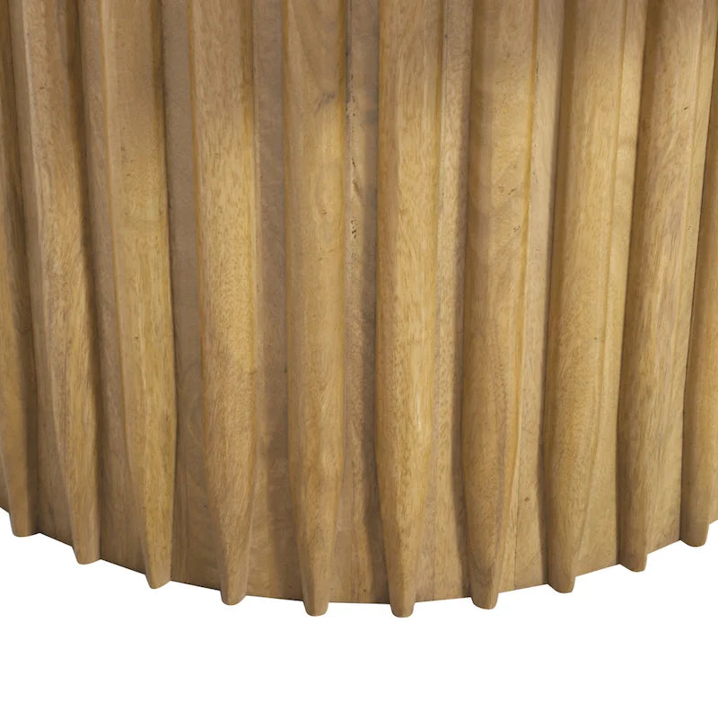 Mesa de centro redonda con base acanalada de madera de mango marrón natural