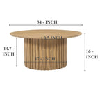 Mesa de centro redonda con base acanalada de madera de mango marrón natural