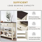 Mesa consola de diseño retro con dos estantes abiertos, estructura y patas de madera maciza de pino para sala de estar