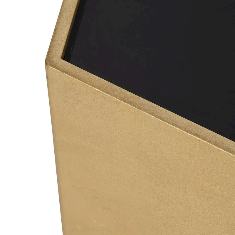 Mesa de centro glamurosa moderna con tapa de cristal hexagonal de madera dorada