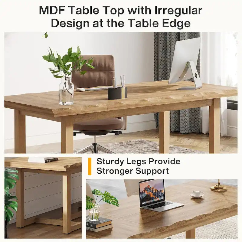Escritorio para computadora de 63 pulgadas, mesa de escritura rectangular con patas de madera maciza y superficie engrosada