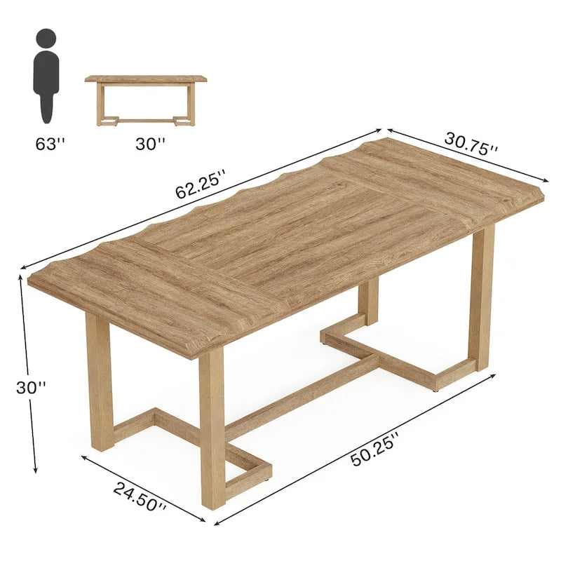 Escritorio para computadora de 63 pulgadas, mesa de escritura rectangular con patas de madera maciza y superficie engrosada