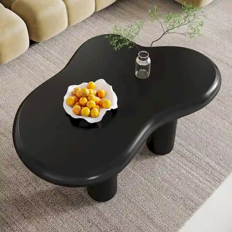 Mesa de centro de madera sintética en forma de nube de 39,4 pulgadas con 4 patas de PVC
